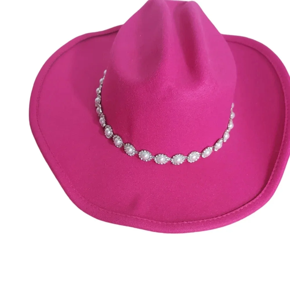 Fuschia‎ Bright Western Hat pearl trimmed hat band wide brim